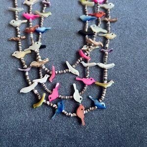 Indigenous Fetish Heishi Pastel Color Mini Birds 18” Necklace